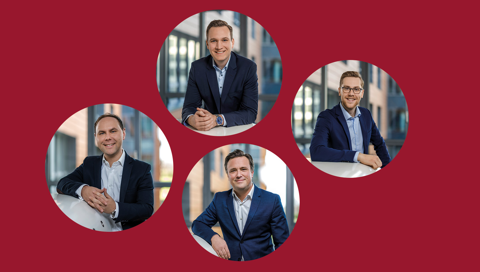Abgebildet sind vier Kollegen, die für die Immobilienwirtschaft Ansprechpartner sind.