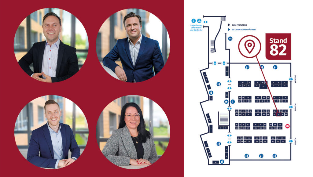 Unsere Teilnehmenden Mitarbeiter:innen und ein LAgeplan der Halle