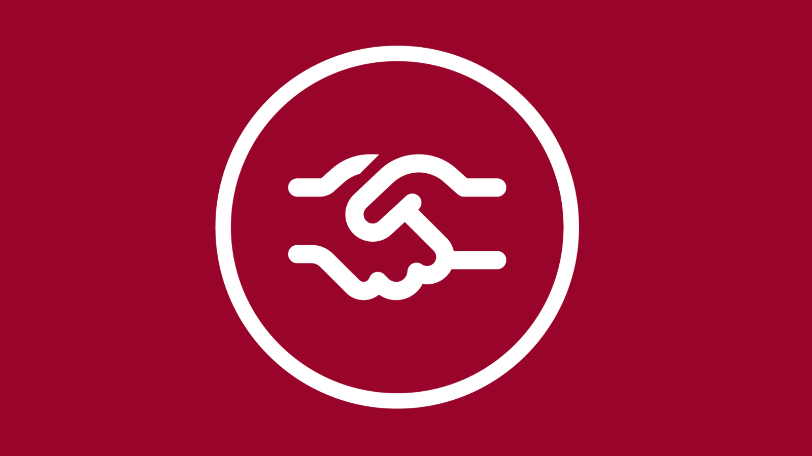 Ein weißes Symbol von zwei schüttelnden Händen - alles auf roter Fläche